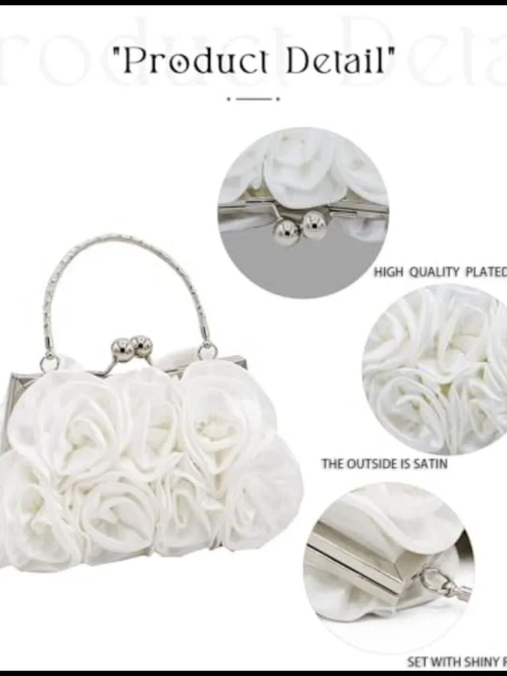 Satin Floral Evening Clutch Small Purses Detachable Strap Wedding Party Prom